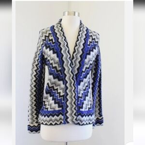 CHICO'S WOMEN'S SWEATER MULTICOLOR ZIPPY ZIP ZAG JUDE CARDIGAN WOOL MOHAIR SIZE2